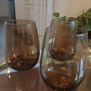 Vintage Smoky Brown Stemless Wine Glasses, Set of 3